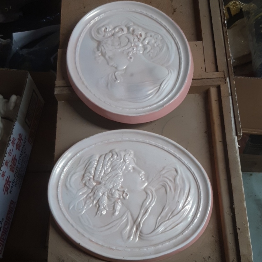 Goddess Victorian style Wall Hanging set Vintage pink Plaster Home Decor Oval - Picture 8 of 9